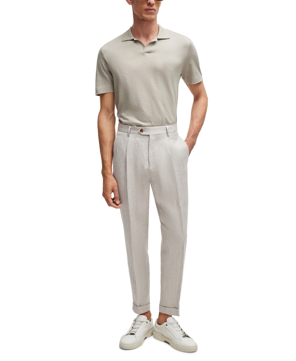 Hugo Boss Boss By  Men's Striped Detail Polo In Open Beige
