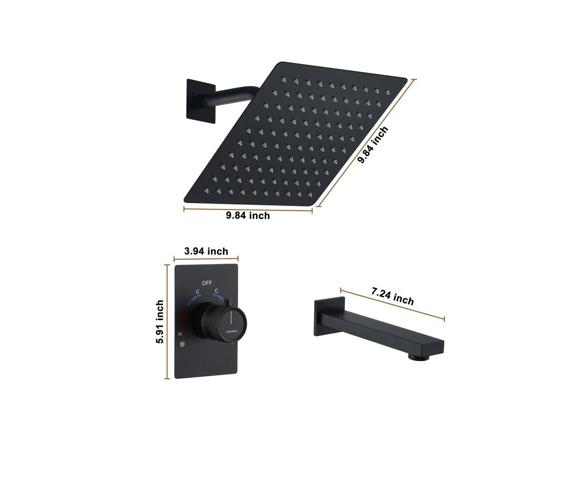 Casainc Inch Rainfall Shower System with Tilt Shower Head and Tub Spout with Rough in-Valve