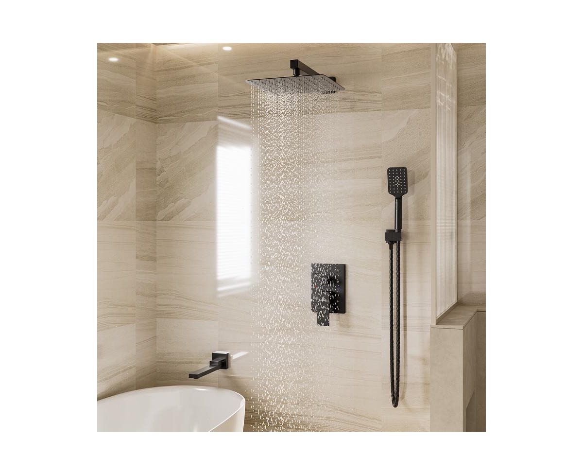 Casainc 3 Function Wall Mount Complete Rainfall Shower System with 3 Setting Handheld and Tub Spout
