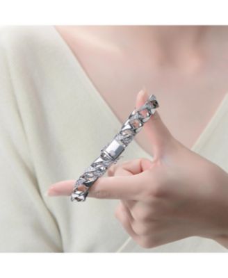 Men's Sterling Silver Iced Out Cubic Zirconia Miami Cuban Chain Bracelet