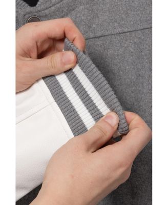 Boy's Wool Varsity Bomber Jacket With Grainy PU Sleeves