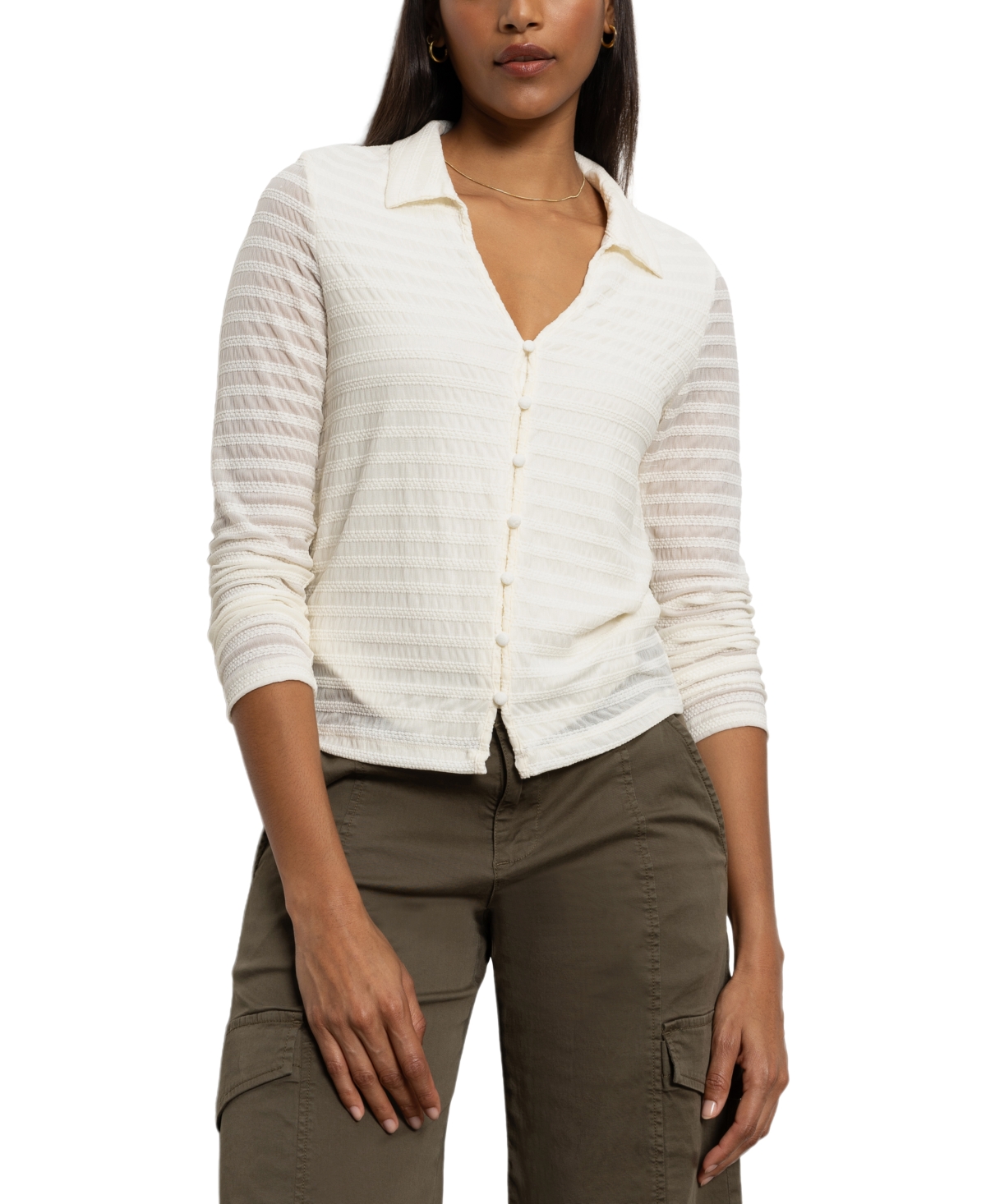 Sanctuary Stretch Lace Button-up Shirt In Chalk