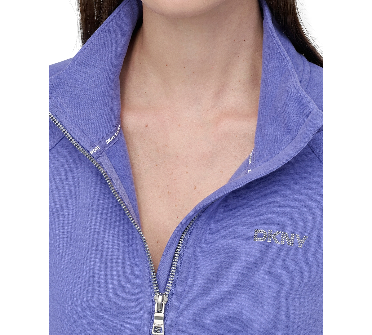 Dkny Sport Women's Studded-logo Half-zip Sweatshirt In Optic Heather