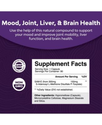 SAM-e 200 mg Capsules, S-Adenosyl Methionine Supplement for Natural Relaxing Mood Boost Brain Support and Liver Detox Cleanse, Nature's Craft, 60ct