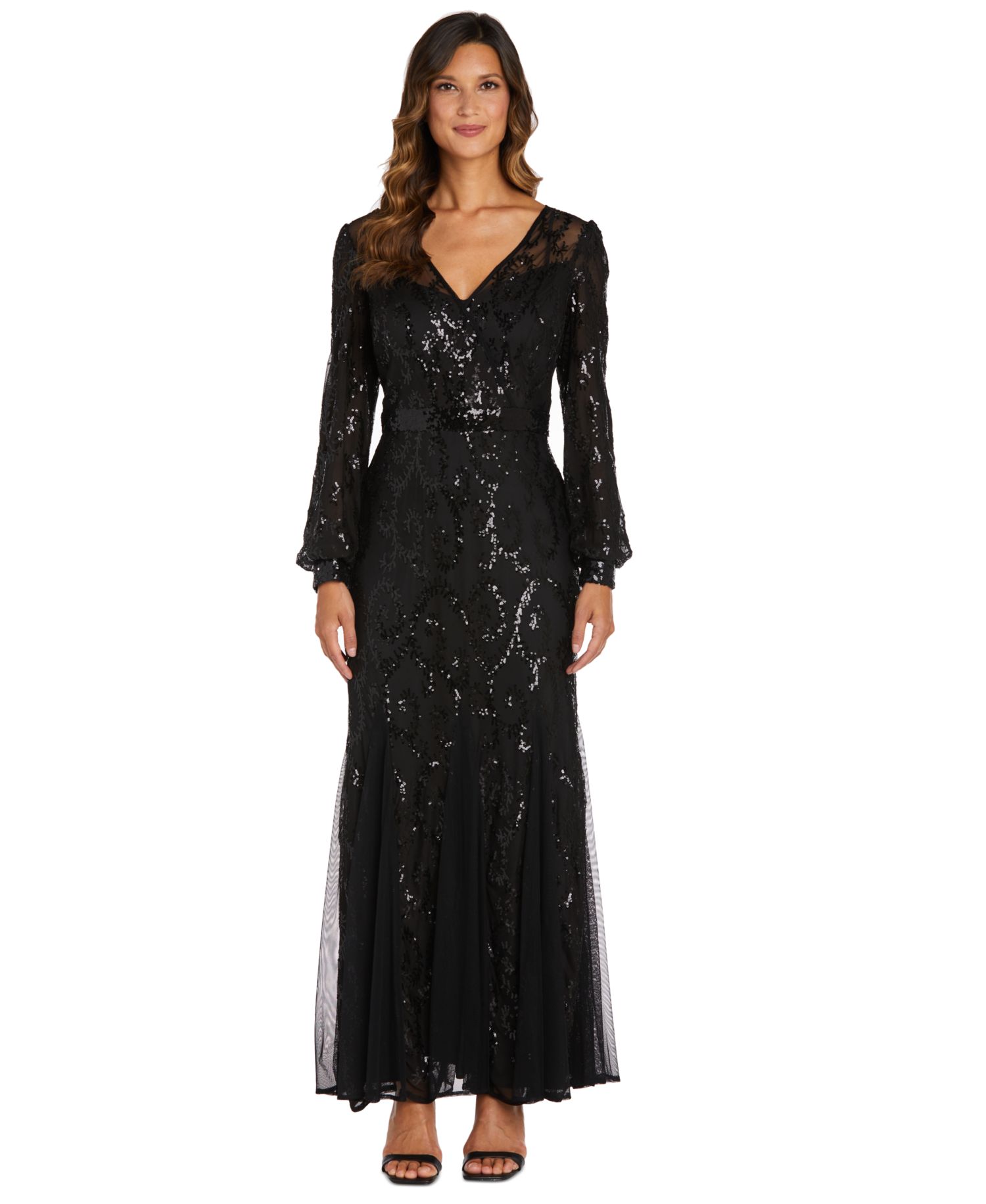 Sequined Blouson-Sleeve Gown