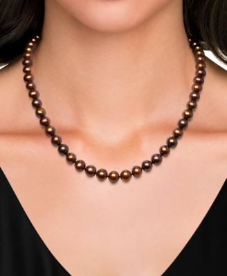 Dyed Chocolate Cultured Freshwater Baroque Pearl (7-8mm) 18" Strand Necklace