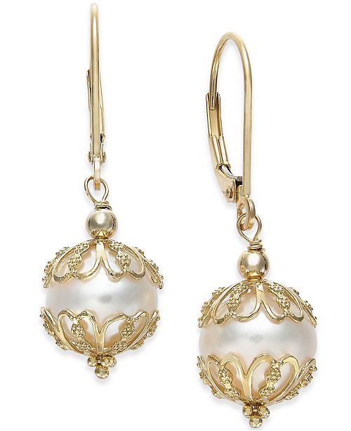 Macy&#39;s Cultured Freshwater Pearl (9-1/2mm) Earrings in 14k Gold & Reviews - Earrings - Jewelry ...