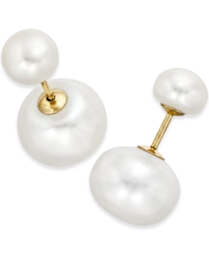 image of Cultured Freshwater Pearl (8mm and 11-1/2mm) Front and Back stud Earrings in 14k Gold