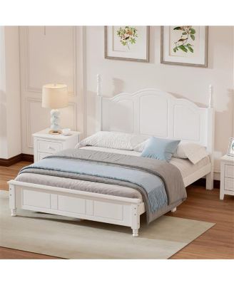 Full Size Wood Platform Bed Frame Retro Style Platform Bed with Wooden Slat Support