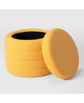 Modern Faux Sherpa Swivel Barrel Accent Chair With Storage Ottoman