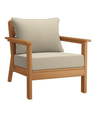 Outdoor Modern HDPE Patio Teak Club Chairs with Deep Seat Cushions (Set of 2)