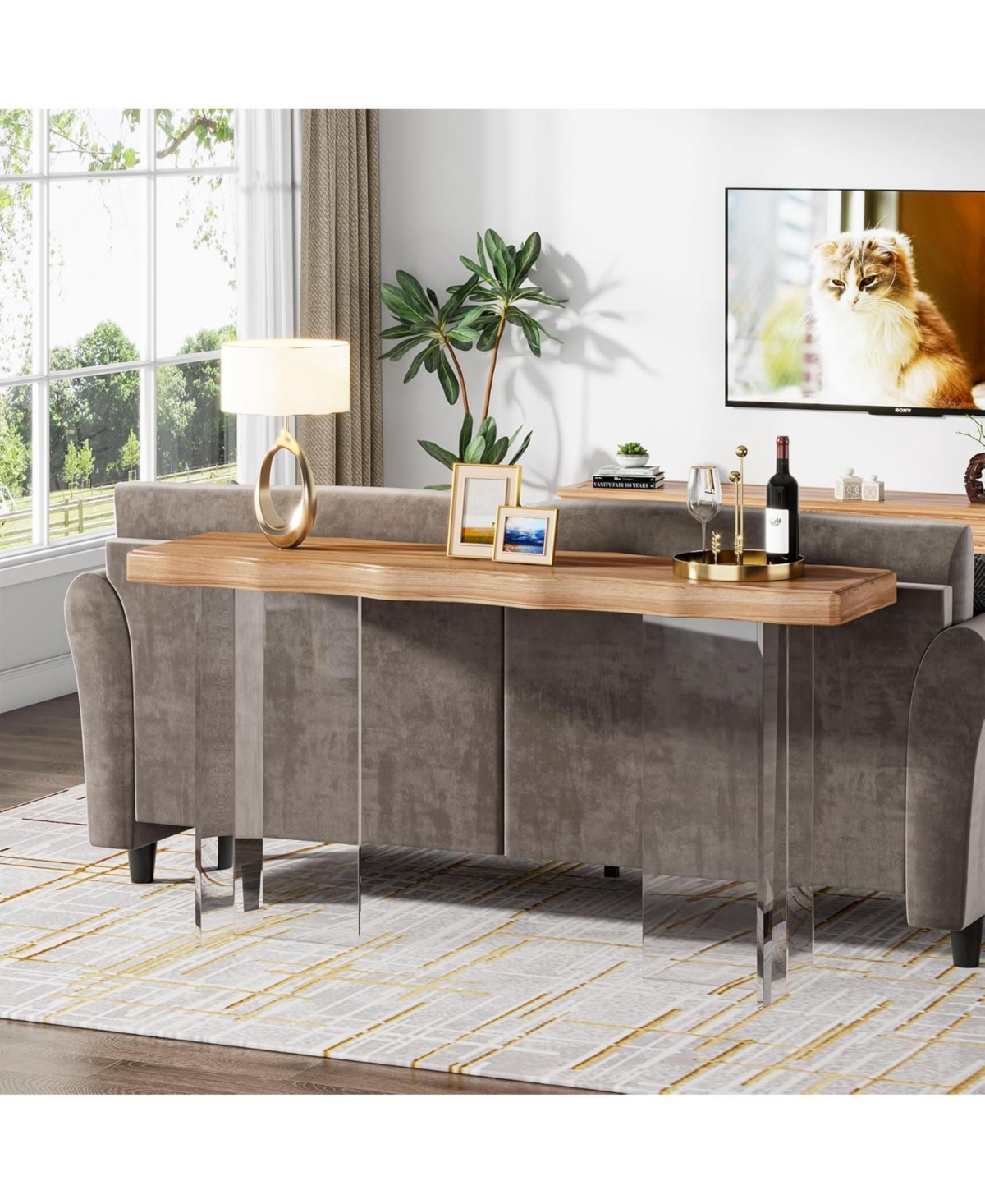 Tribesigns 47-inch Console Table With Acrylic Legs, Narrow Sofa Table For Entryway, Modern Hallway Foyer Accent In Natural  Clear