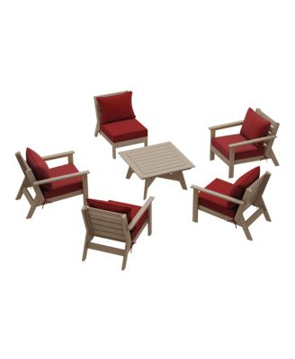 Outdoor 6-Piece Weathered Wood Modular Sectional Patio Furniture Sofa Set