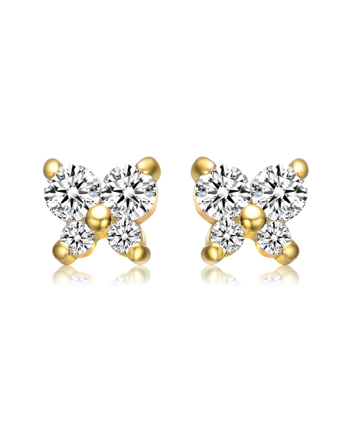 GiGiGirl Sterling Silver 14KPlated Cubic Zirconia Four-Stone Butterfly Cluster Stud Earrings - Gold