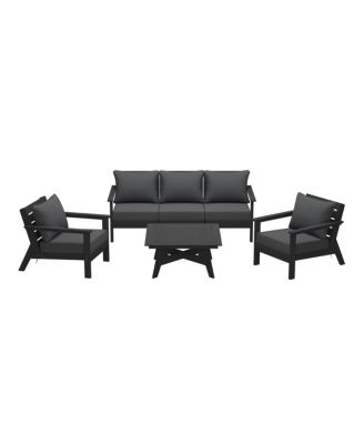 Outdoor 6-Piece Black Modular Sectional Patio Furniture Sofa Set