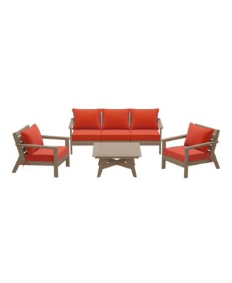 Outdoor 6-Piece Weathered Wood Modular Sectional Patio Furniture Sofa Set