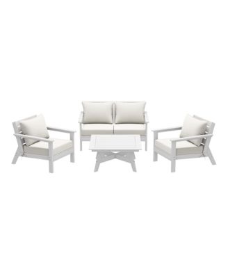 Outdoor 5-Piece White Modular Sectional Patio Furniture Sofa Set