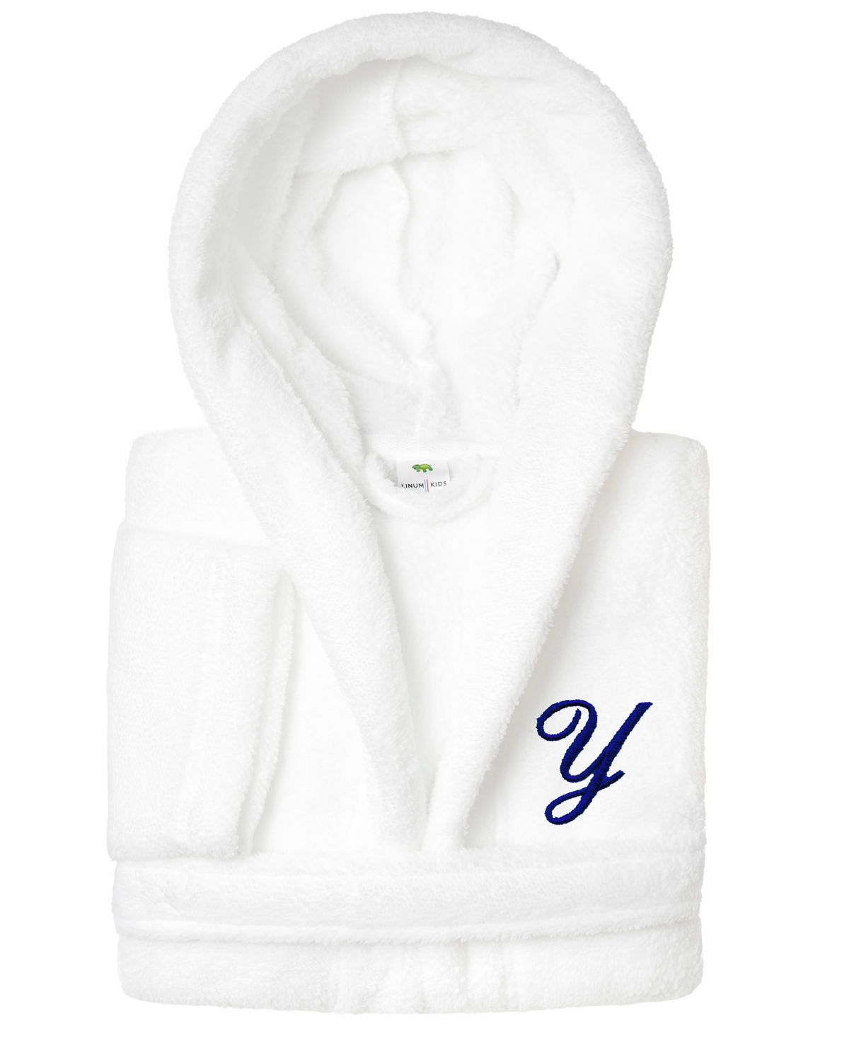 Linum Home Personalized Kids Super Plush Hooded Bathrobe In Y White,navy