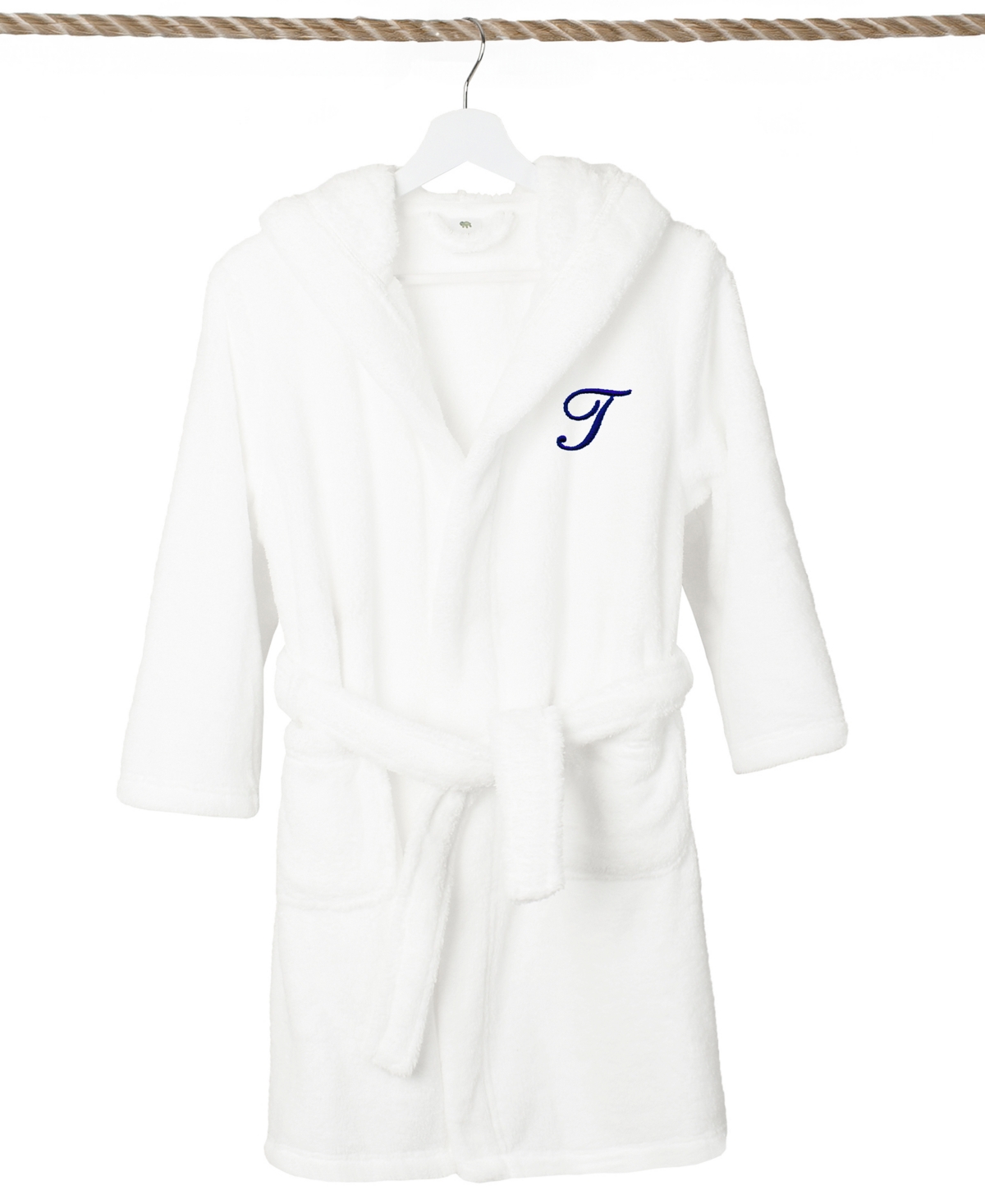 Linum Home Personalized Kids Super Plush Hooded Bathrobe In T White,navy