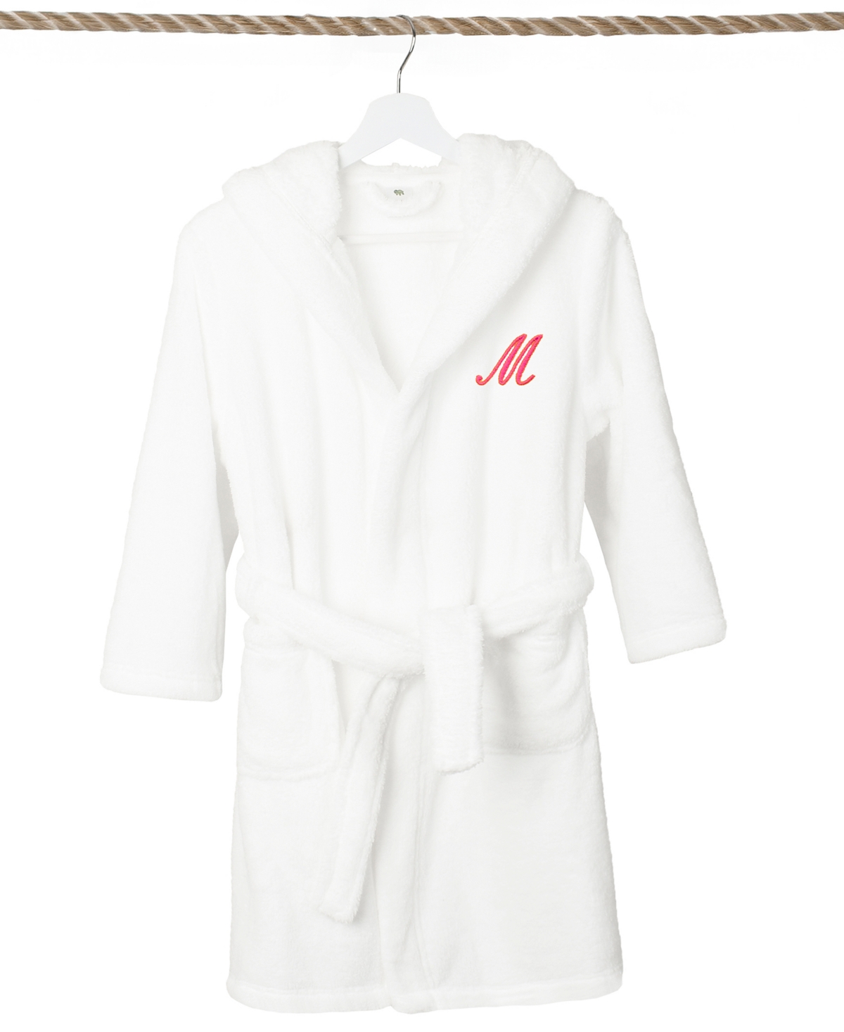 Linum Home Personalized Kids Super Plush Hooded Bathrobe In M White,pink