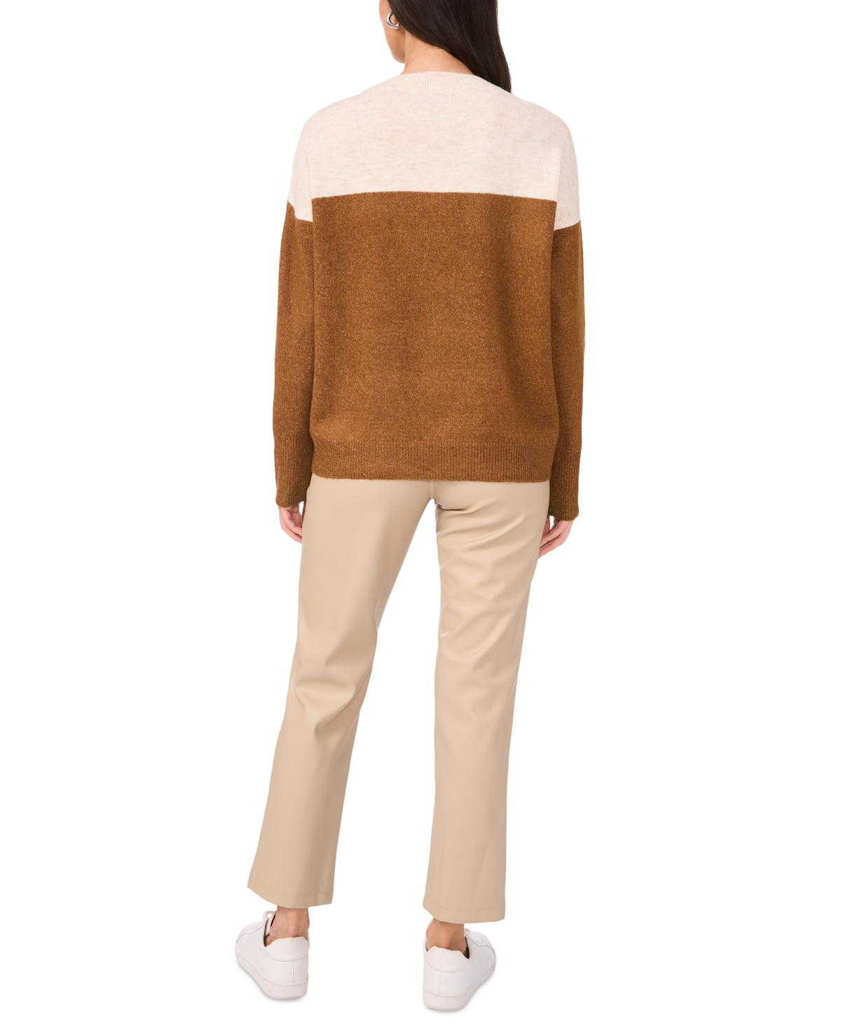 Vince Camuto Cozy Extended Shoulder Color Blocked Sweater In Toasted