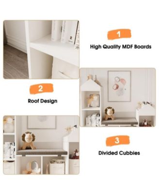 Kids Bookshelf with Reading Nook 47.75in Width Children Bookcase 6-Cubby Toy Storage Organizer Seat Cushion Wooden Storage Bench Playhouse Cabinet Kids Room, Playroom, Classroom, Nursery