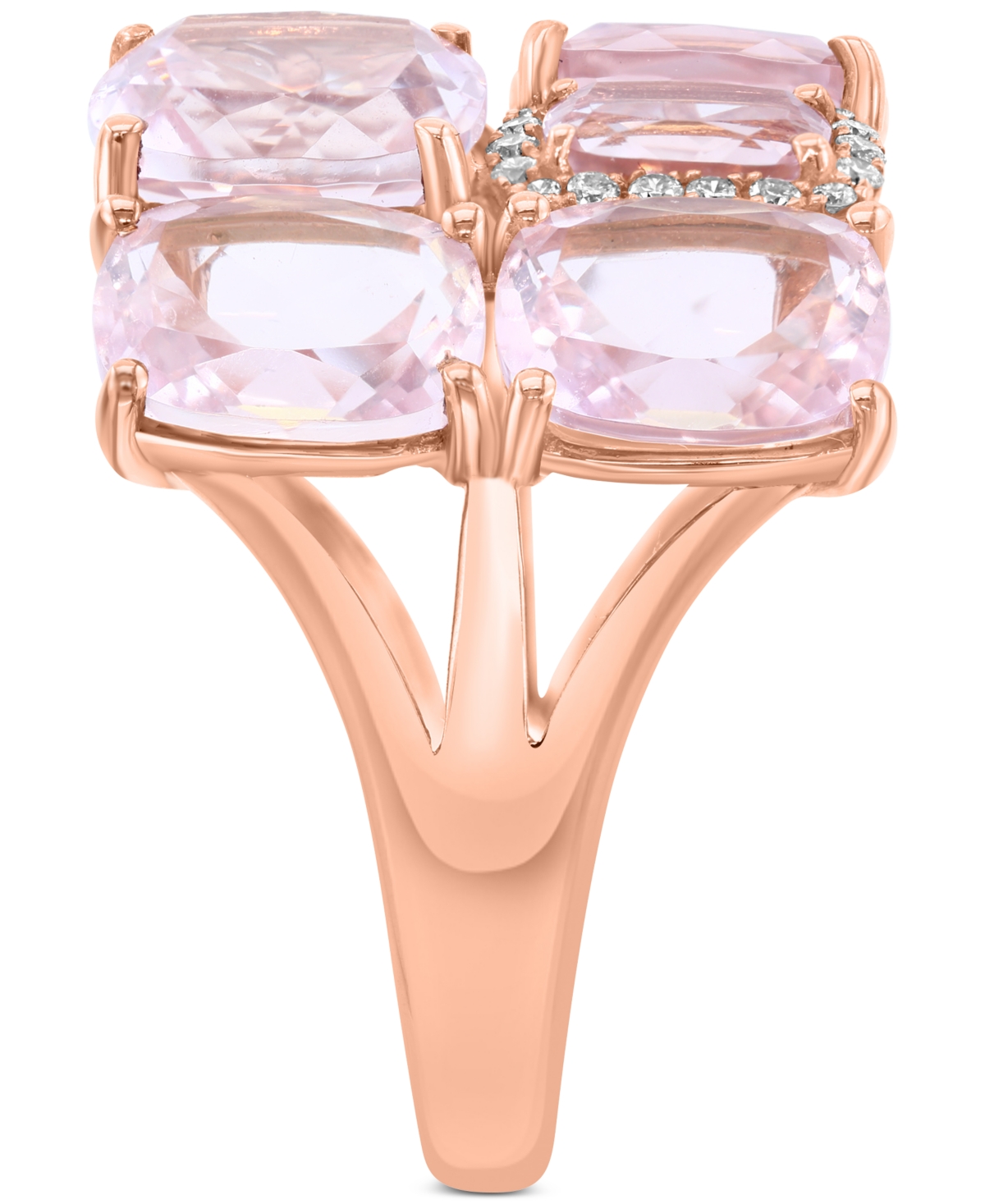 Effy Collection Effy Rose Quartz (10 Ct. T.w.) & Diamond (1/6 Ct. T.w.) Cushion Cluster Ring In 14k Rose Gold In Rose Quartz