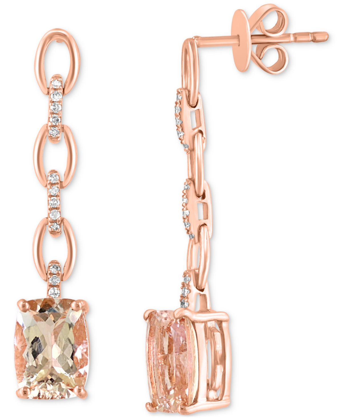 Effy Collection Effy Morganite (2-1/2 Ct. T.w.) & Diamond (1/20 Ct. T.w.) Chain Drop Earrings In 14k Rose Gold In Morganite