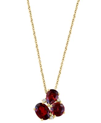 EFFY&reg; Garnet (3-5/8 ct. t.w.) & Diamond (1/20 ct. t.w.) Mixed Cut Cluster 18" Pendant Necklace in 14k Gold