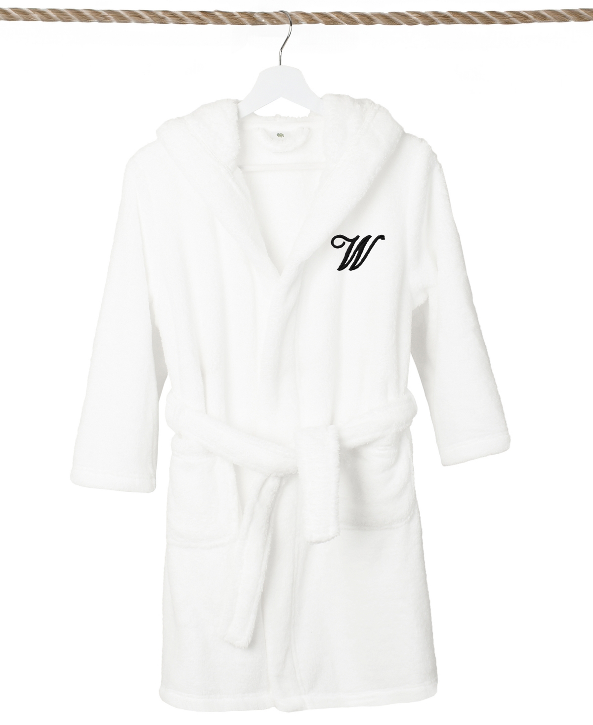 Linum Home Personalized Kids Super Plush Hooded Bathrobe In W White,black