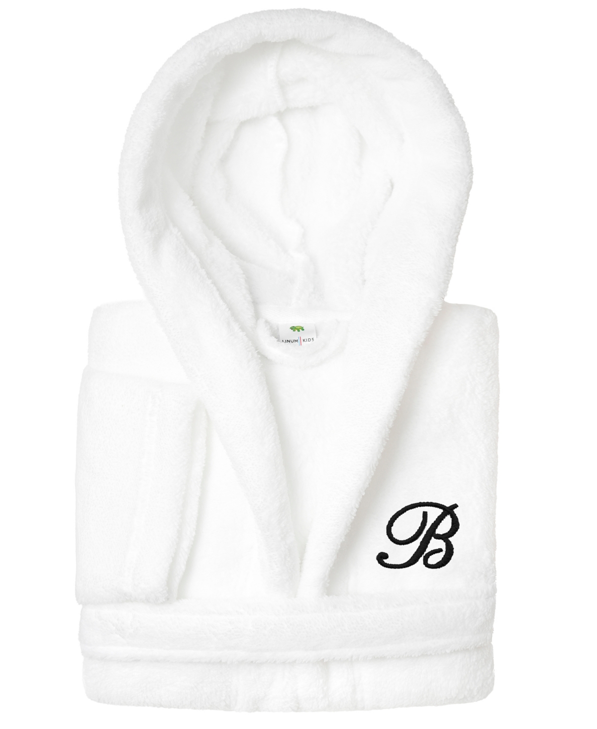 Linum Home Personalized Kids Super Plush Hooded Bathrobe In B White,black