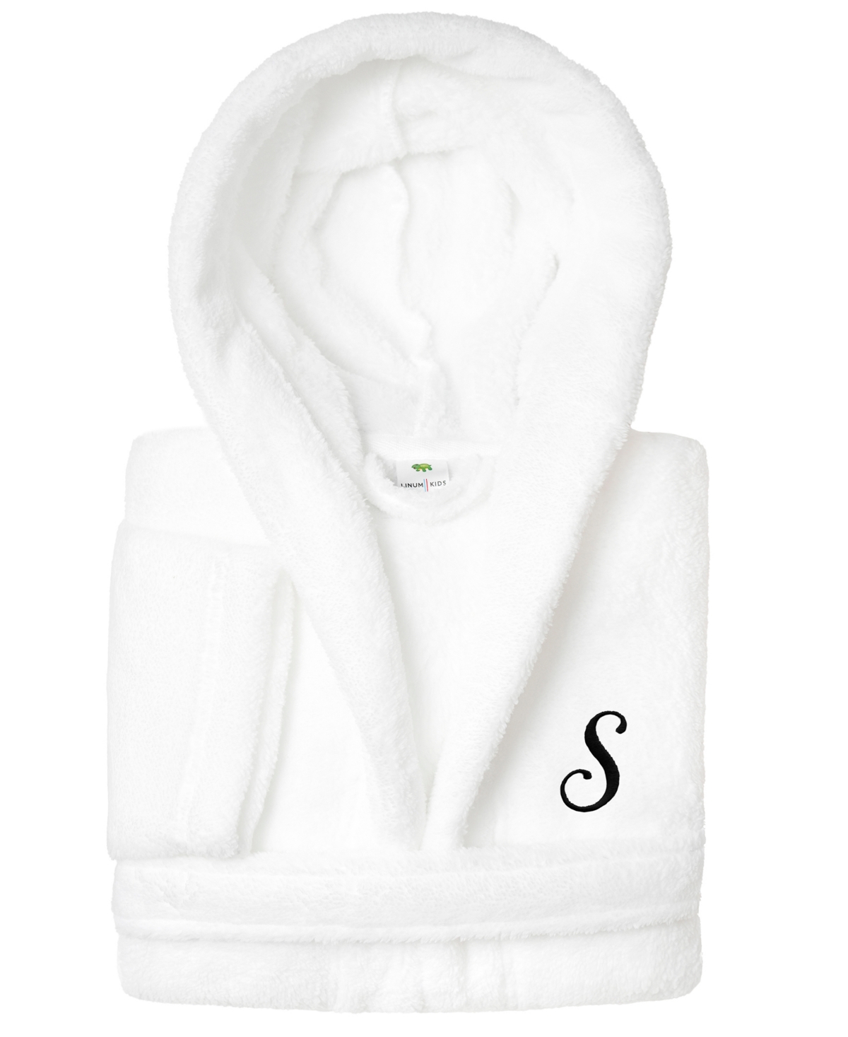 Linum Home Personalized Kids Super Plush Hooded Bathrobe In S White,black