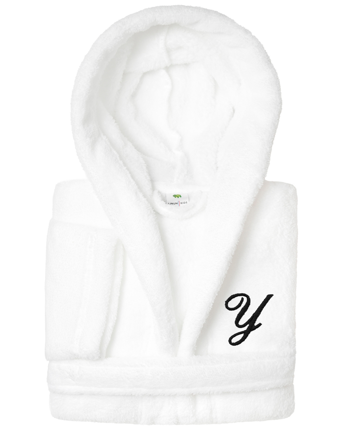 Linum Home Personalized Kids Super Plush Hooded Bathrobe In Y White,black