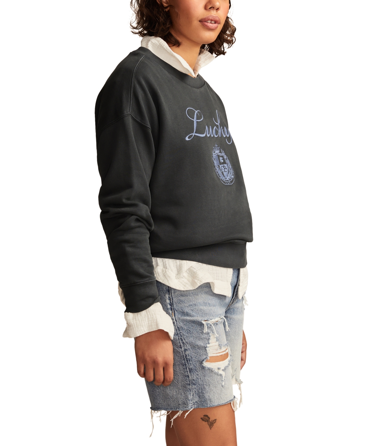 LUCKY BRAND WOMEN'S LOGO PRINT CREWNECK SWEATSHIRT 