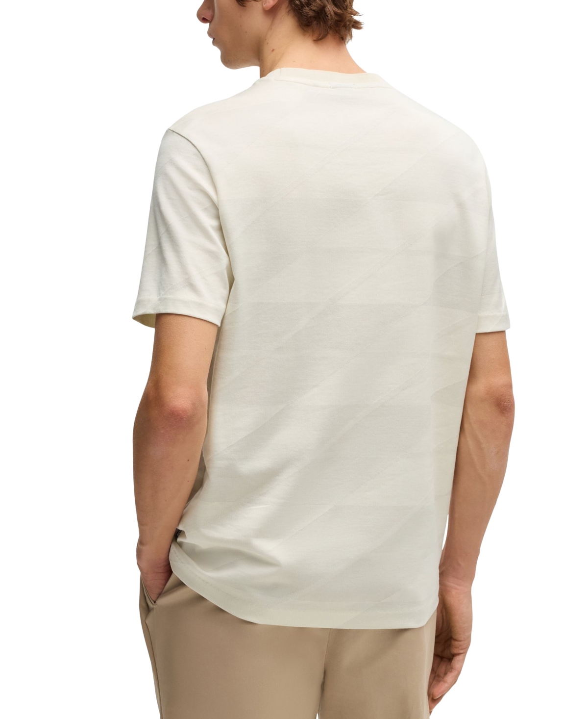 Hugo Boss Cotton T-shirt With Two-tone Monstera-leaf Pattern In Open White