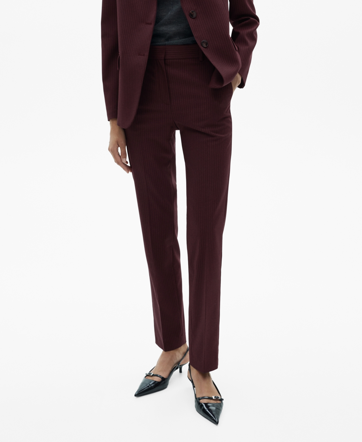 Mango Forest Pleated Straight Leg Drawstring Pants In Maroon
