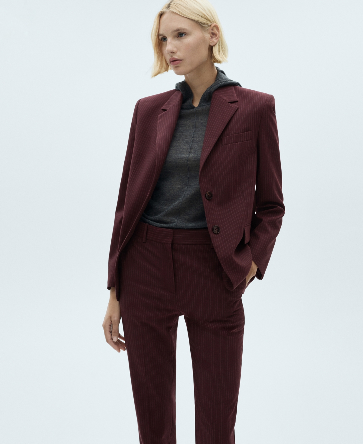 Mango Forest Pleated Straight Leg Drawstring Pants In Maroon