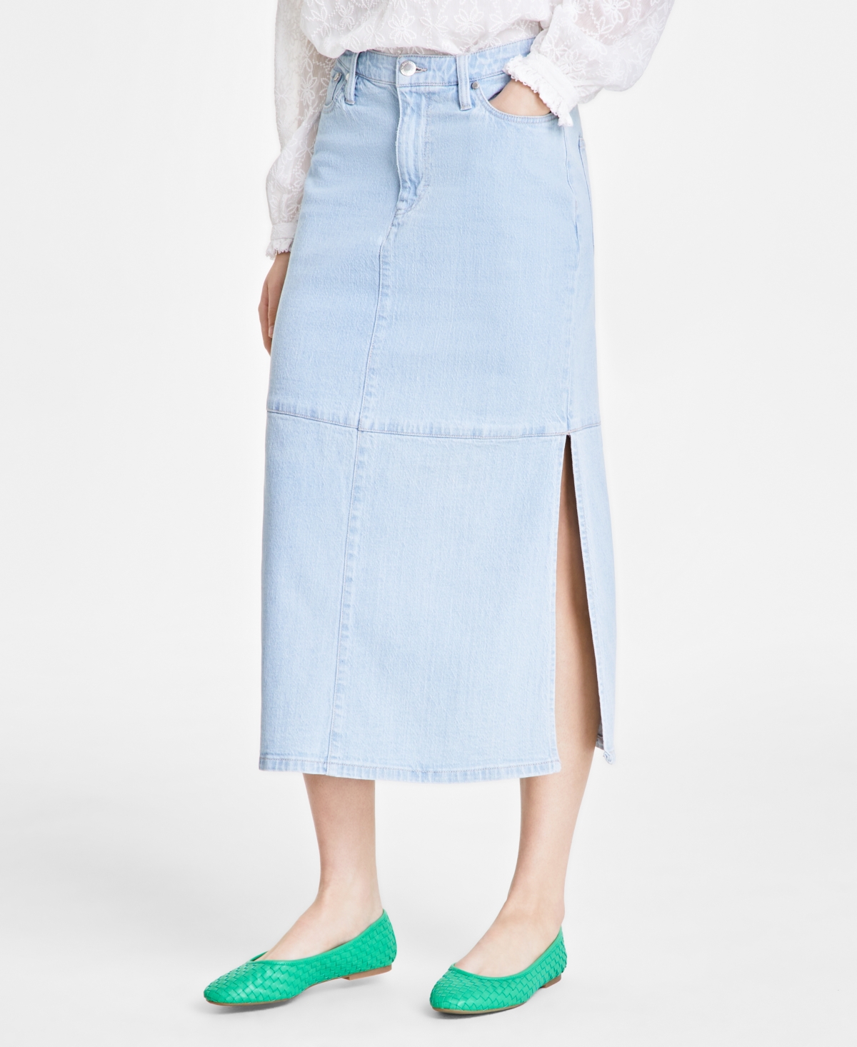On 34th Women's Split-seam Denim Midi Skirt, Exclusively At Macy's In Bright Light