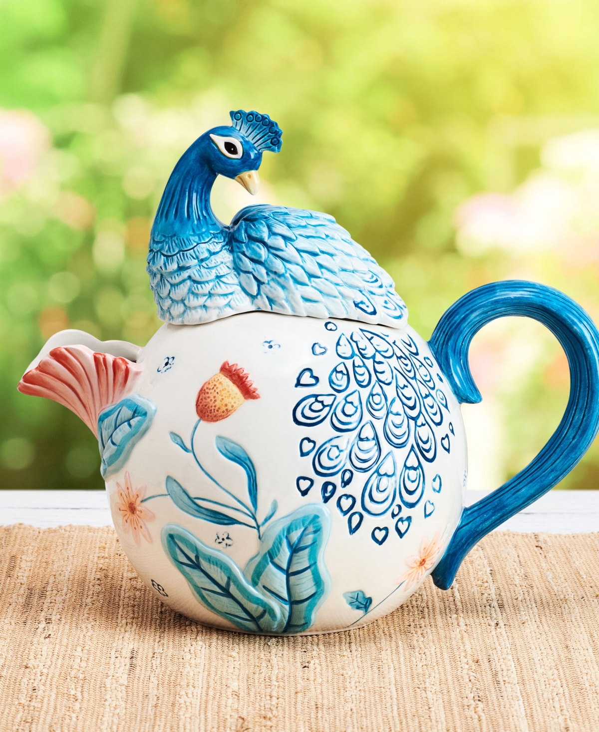 Fitz And Floyd Gracie Teapot With Peacock Lid In Assorted