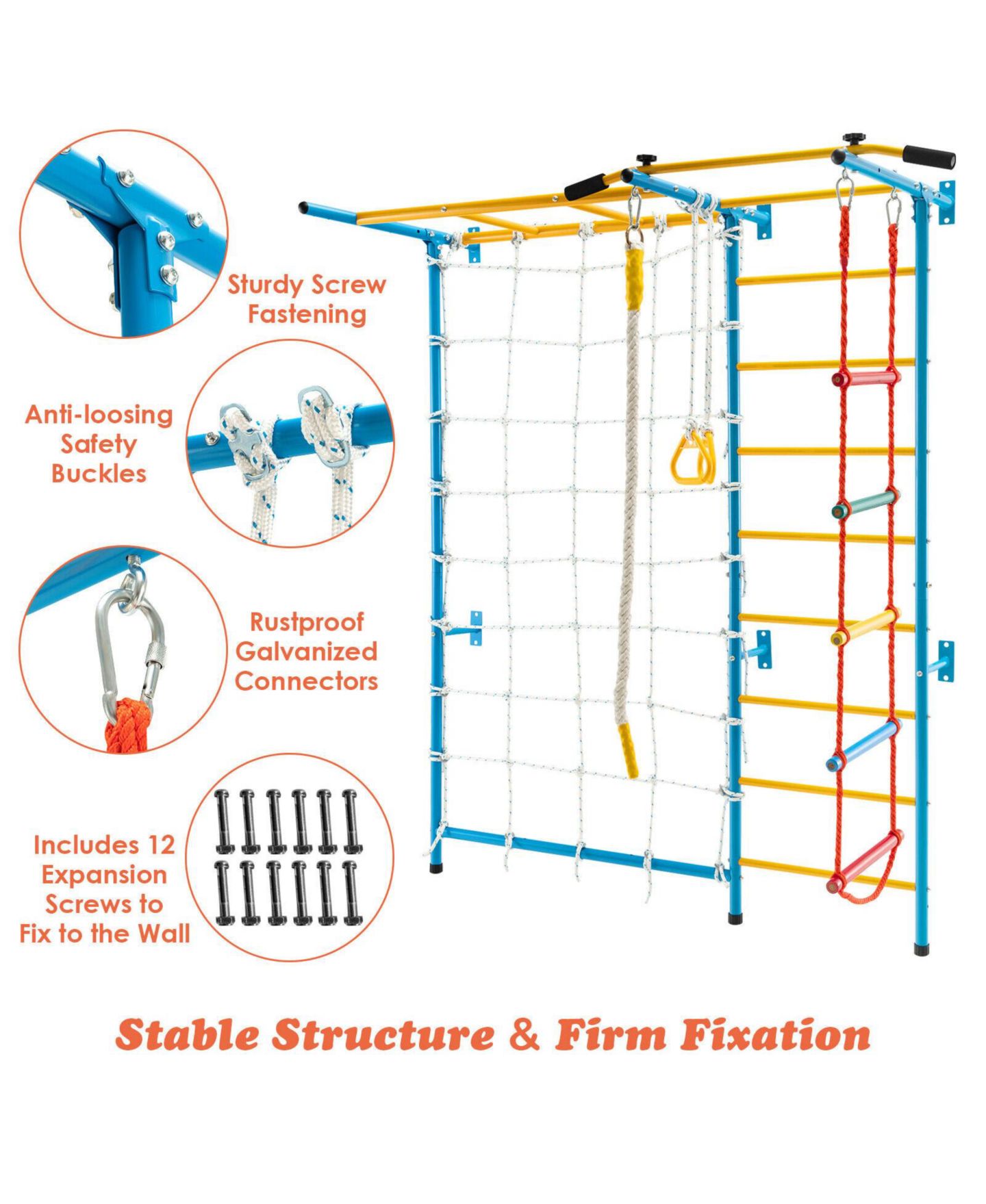 Детские игрушки GOUUN 7-In-1 Swedish Wall Ladder Carbon Steel Indoor Gym Playground Set, Ages 3+ — фото 9