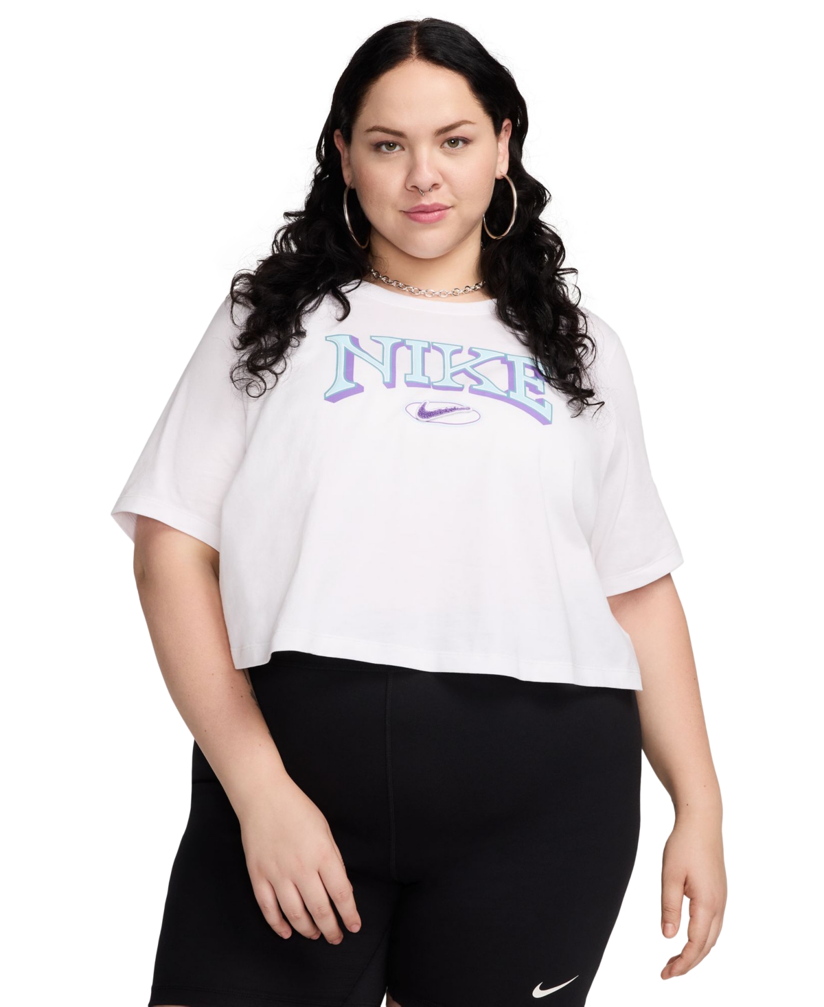 Nike Sportswear Plus Size Loose-fit Short-sleeve Cropped T-shirt In White