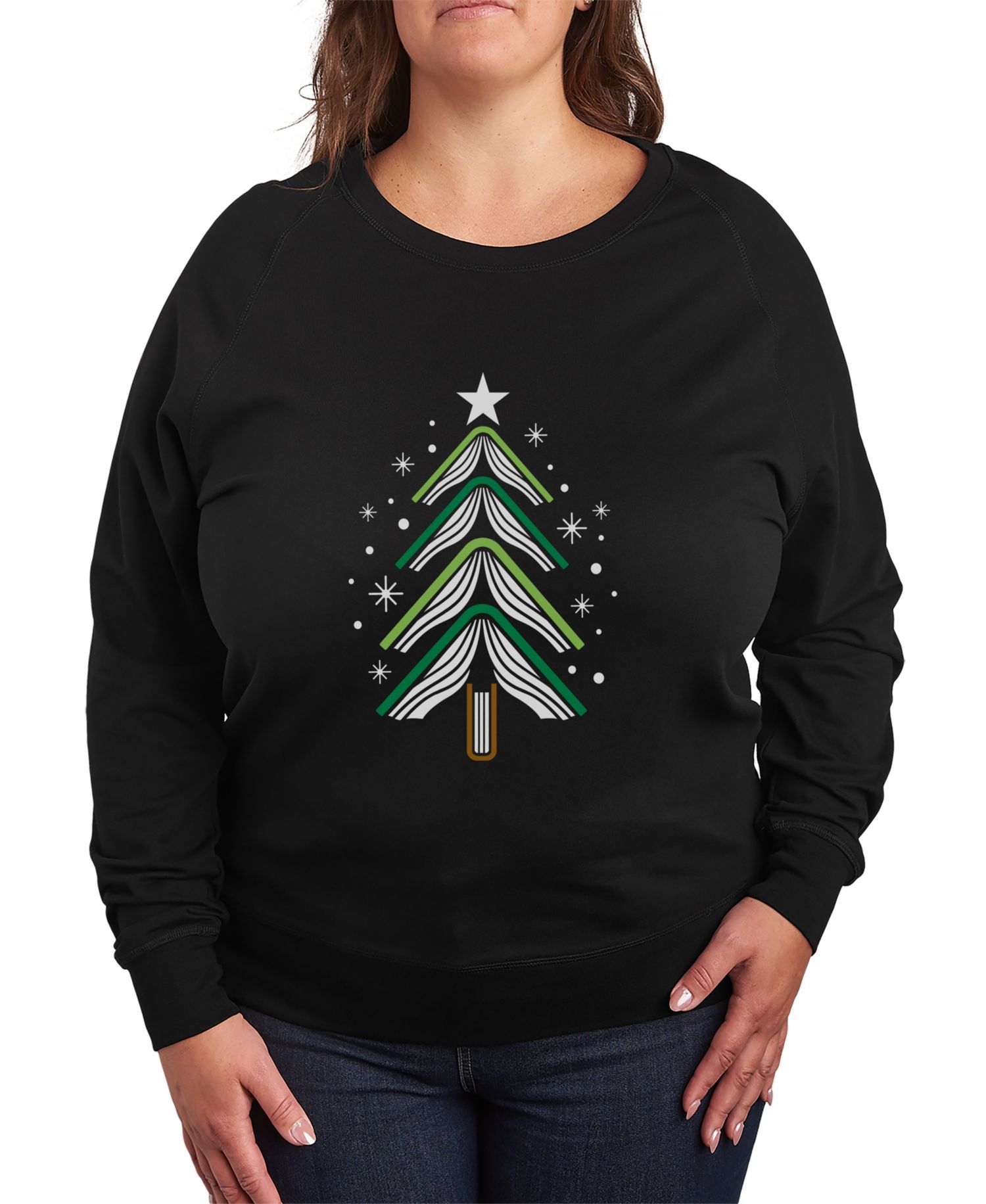 Plus Size Trendy Christmas Tree Book Graphic Pullover Top