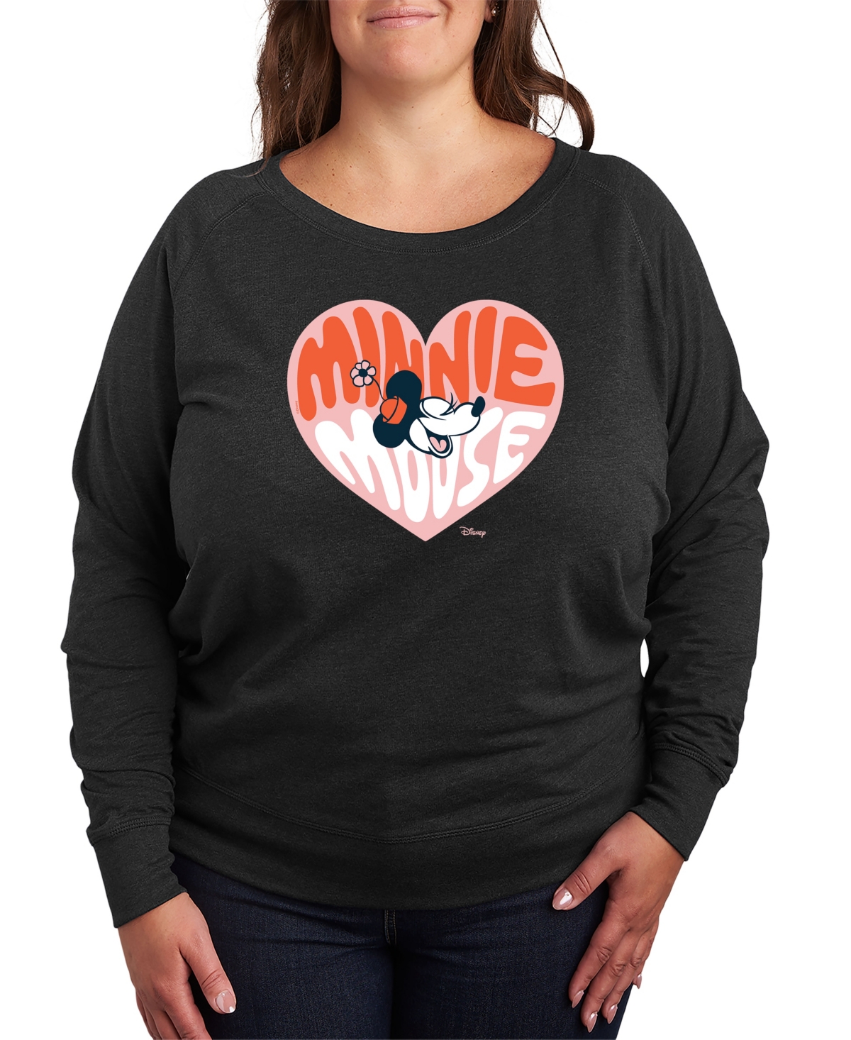 Plus Size Disney Minnie Mouse Heart Graphic Pullover T-shirt - Gray