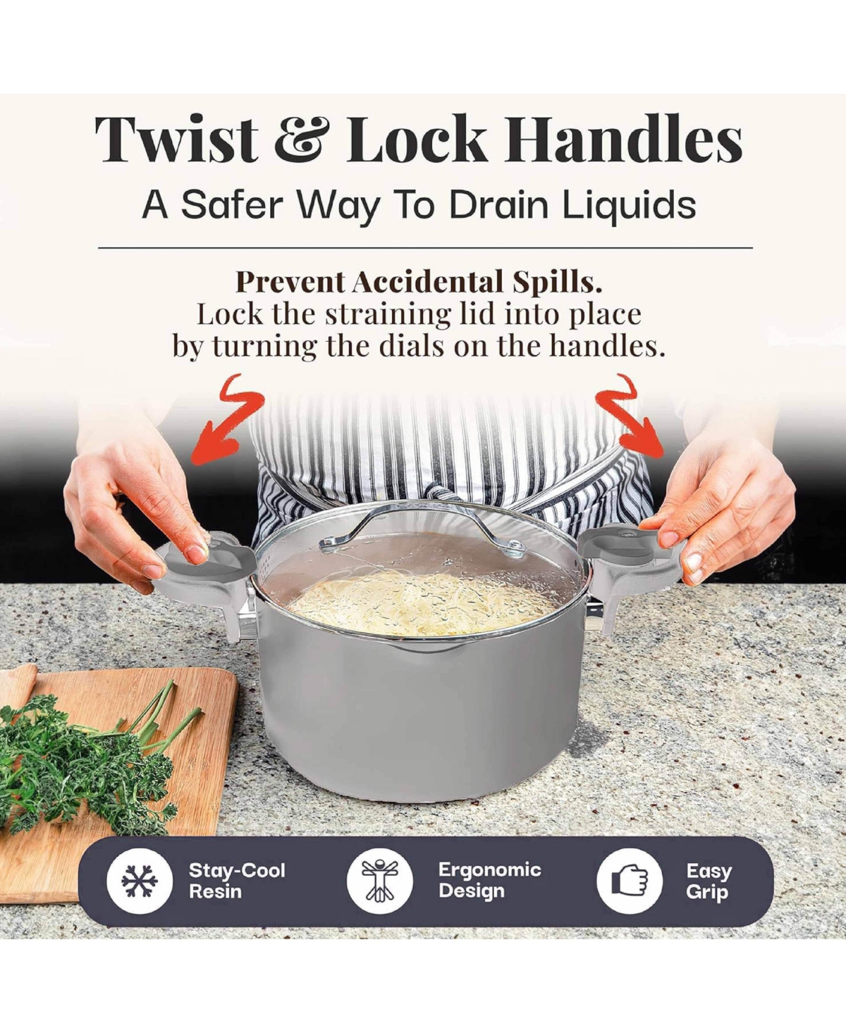 Gotham Steel qt. Ceramic Nonstick Pasta Pot with Built-in Strainer and Twist N Lock Handles