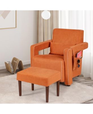 Modern Berber Fleece Single Sofa Chair with Ottoman and Waist Pillow