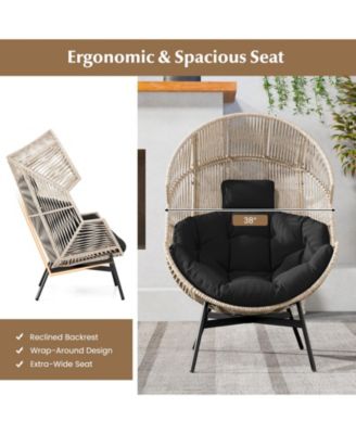 Wicker Oversized Egg Style Chair with Cushions and Headrest