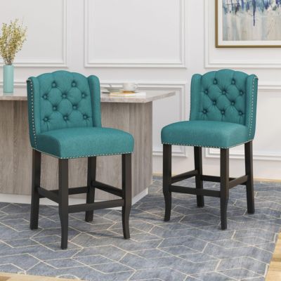 Set of 2 Wingback Counter Stools with Button-Tufted Back & Nailhead Accents-The Pop Home