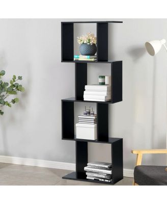4 Tiers Wooden S-Shaped Bookcase for Living Room Bedroom Office