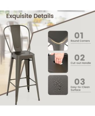 30 Inch Height Set of 4 High Back Metal Industrial Bar Stools