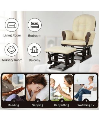 GOUUN Wood Glider and Ottoman Set with Padded Armrests and Detachable Cushion